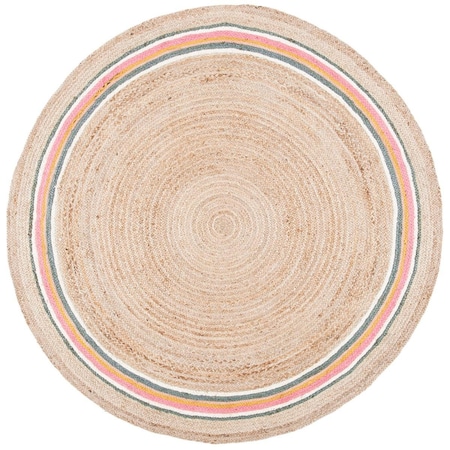 Safavieh 3 x 3 ft. Natural Fiber Contemporary Hand Woven Round Area Rug, Fusia & Beige NF806R-3R
